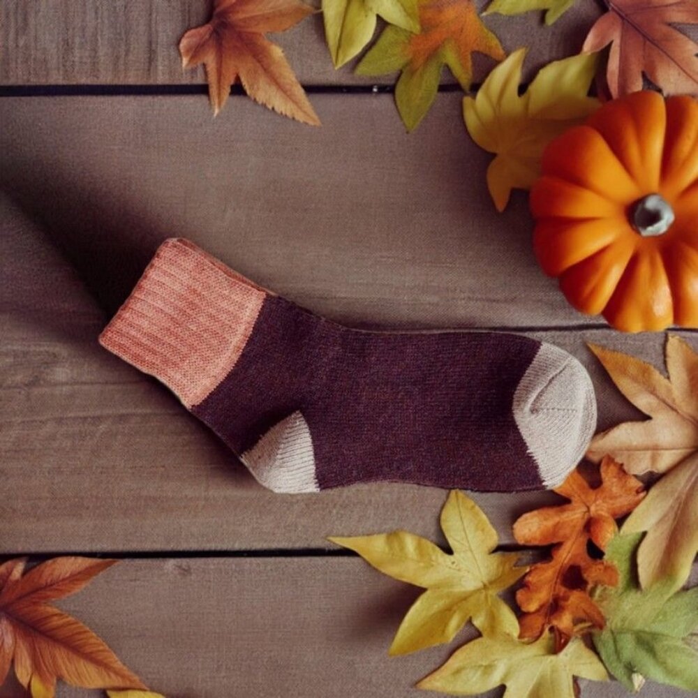 Chelsea Womens Colorblock Crew Socks Deep Brown with Coral and Tan Gift Packaged